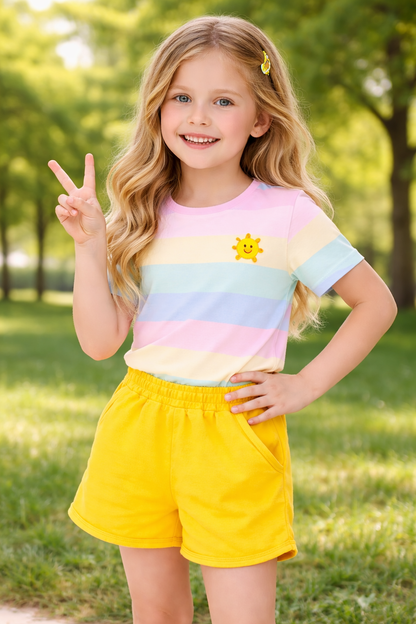 Jobka Kids Kız %100 Pamuk Sarı Şort
