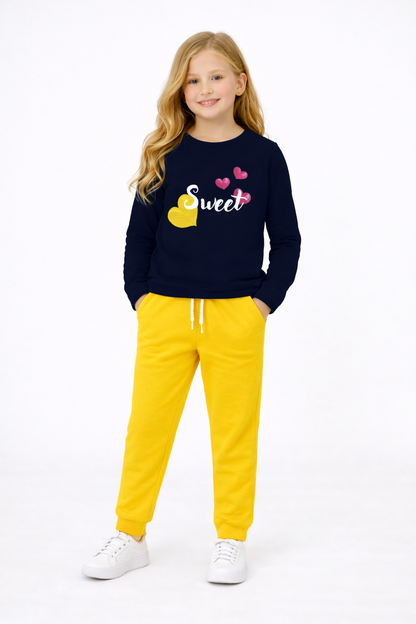 Jobka Kids Kız Beli Lastikli 3 Cepli %100 Pamuk Sarı Renk Eşofman Altı