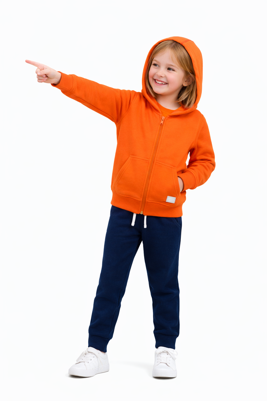 Jobka Kids Kız Kanguru Cepli Fermuarlı %100 Pamuk Turuncu Renk Eşofman Üstü