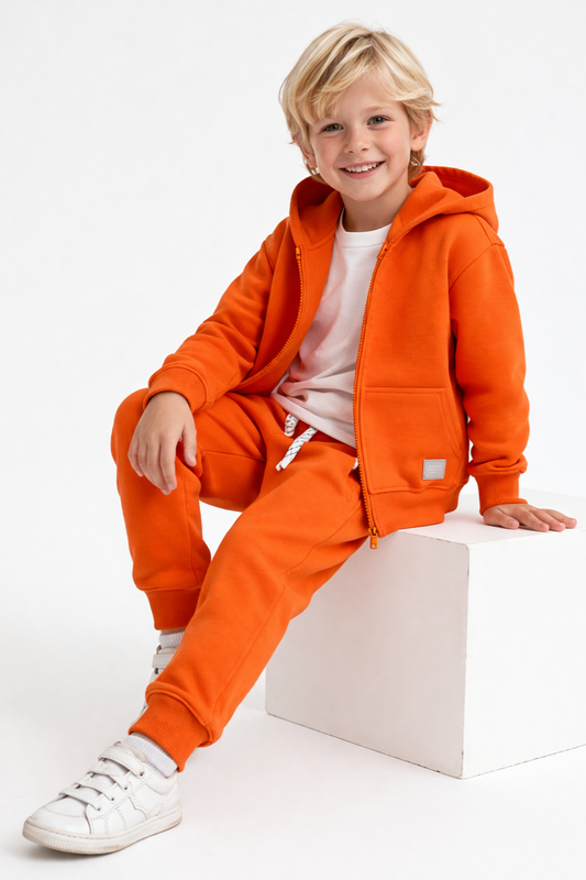 Jobka Kids Erkek %100 Pamuk Turuncu Rengi Eşofman Takımı