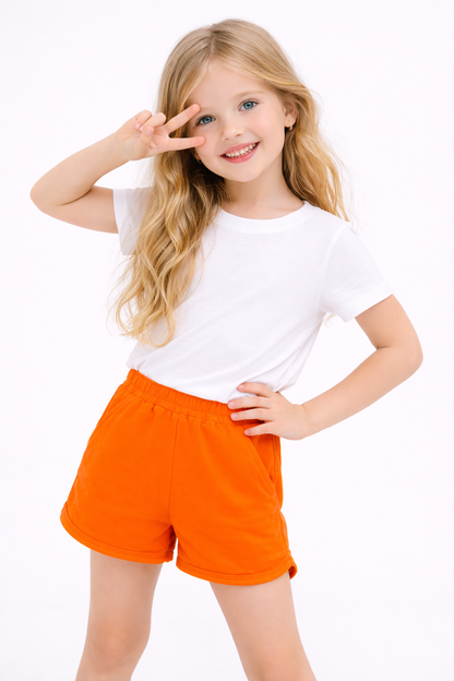 Jobka Kids Kız %100 Pamuk Turuncu Şort