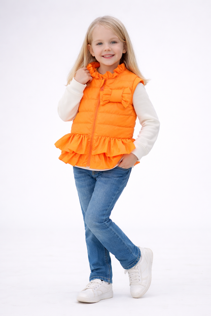Jobka Kids Kız Çocuk Fırfır Detaylı Turuncu Şişme Yelek