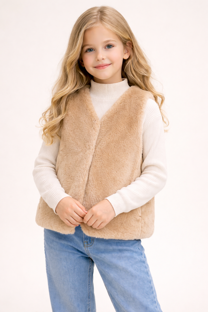 Jobka Kids Kız Çocuk Vizon Renk Suni Kürk Yelek