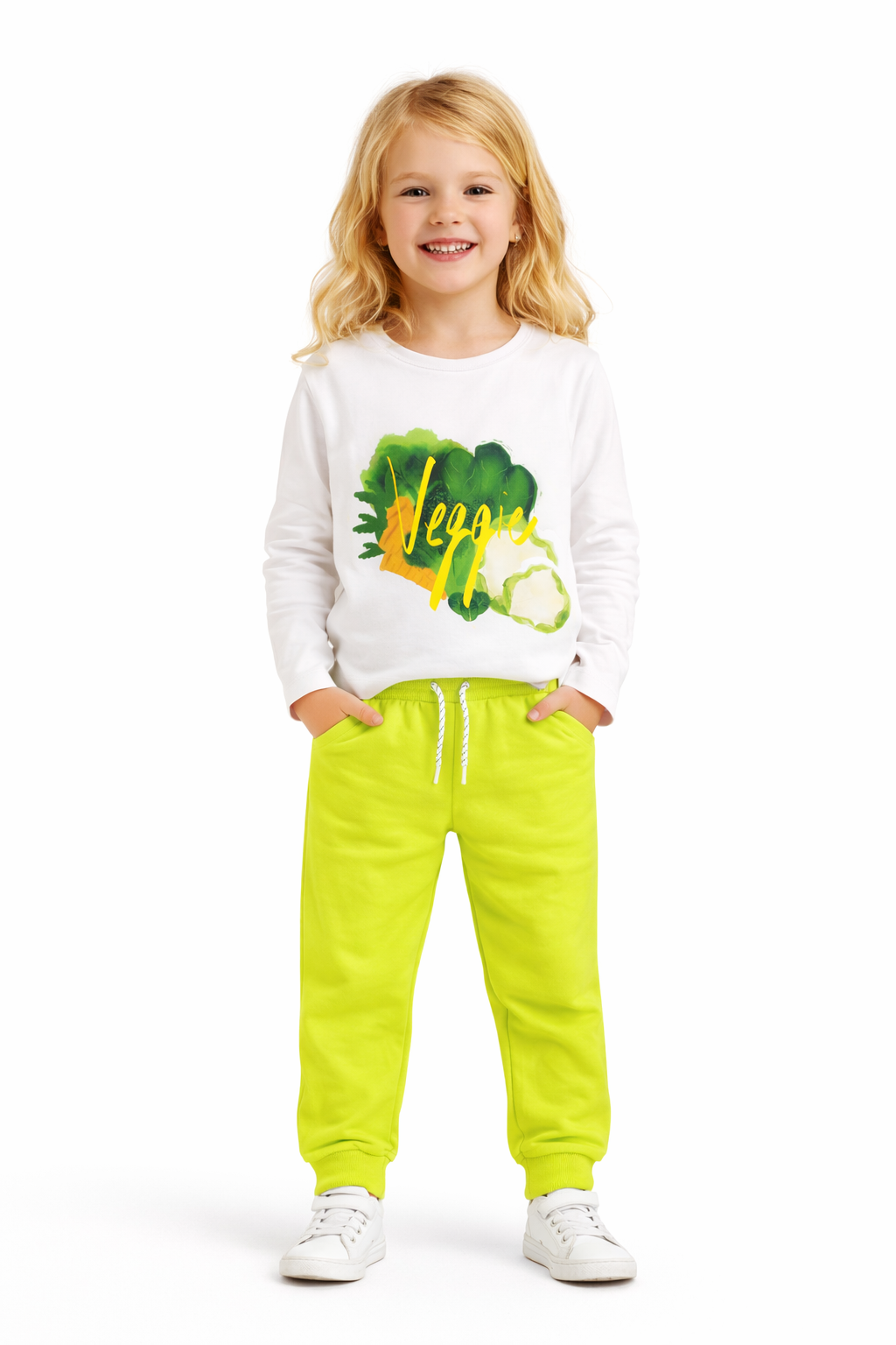 Jobka Kids Kız Beli Lastikli 3 Cepli %100 Pamuk Fıstık Yeşili Renk Eşofman Altı